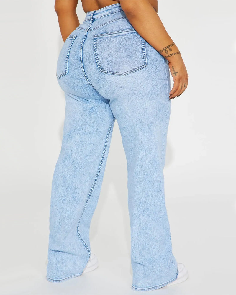 High-Waist Spijkerbroek Met Liftend Effect En Lichte Wijde Pijpen