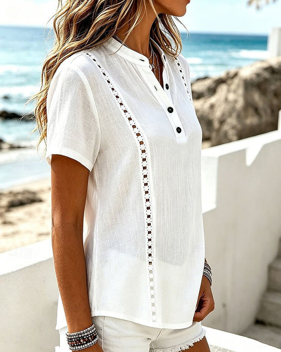Blouse V-Hals Hollow Out Effen