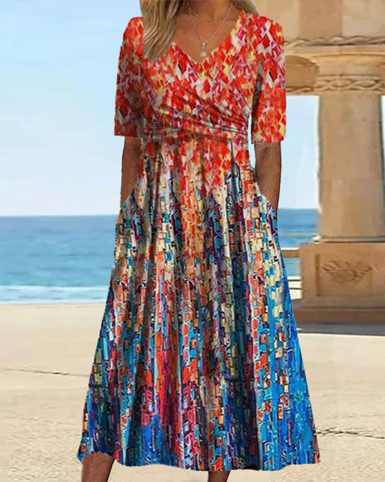 Resortjurk met V-hals en zak met print