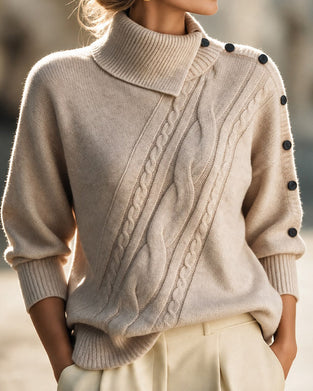 Pullover Diagonaal Kabel Turtleneck Knoopsluiting