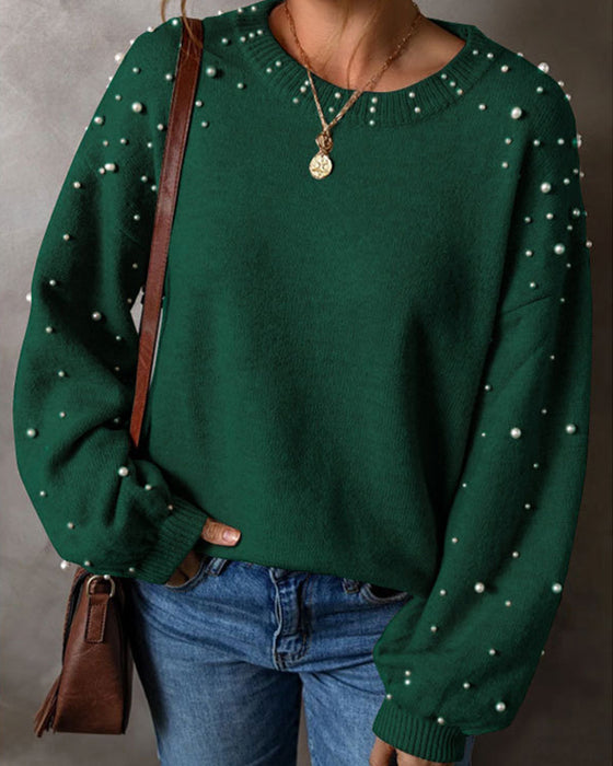 Pullover Met Kralen Lange Mouw Ronde Hals