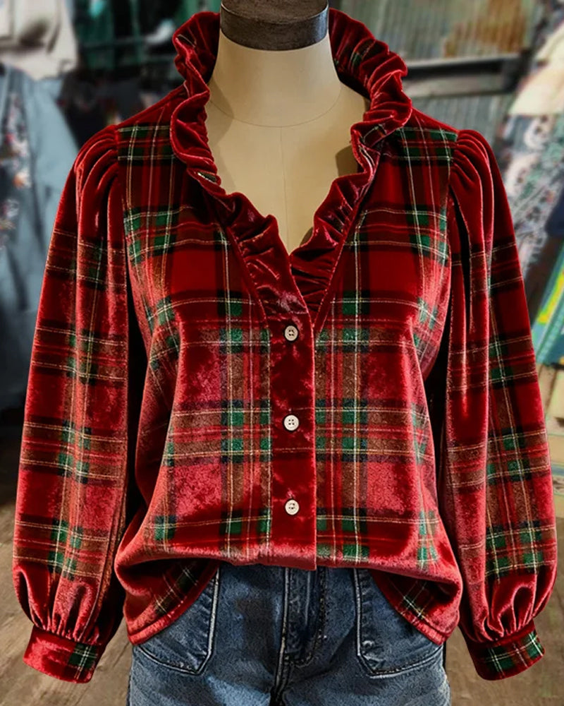 Top Met Franje Details, V-Kraag Ontwerp En Fluwelen Stof