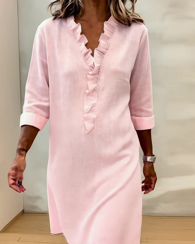 Jurk Gerimpelde V-Hals Effen Kleur