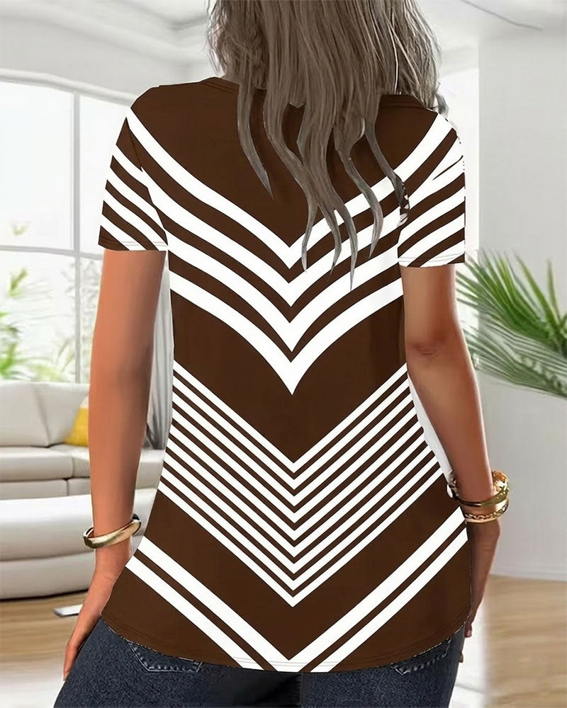 T-shirt Rits V-Hals Gestreept