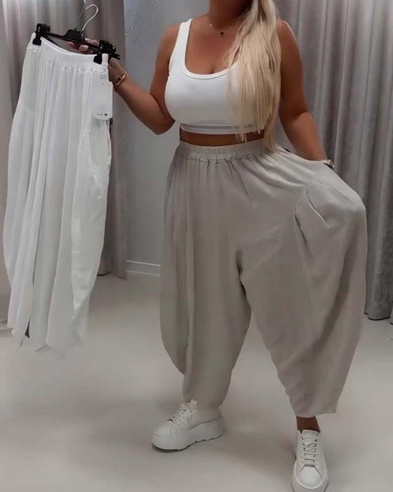 Broek Elastische Taille Wijd Been Harem