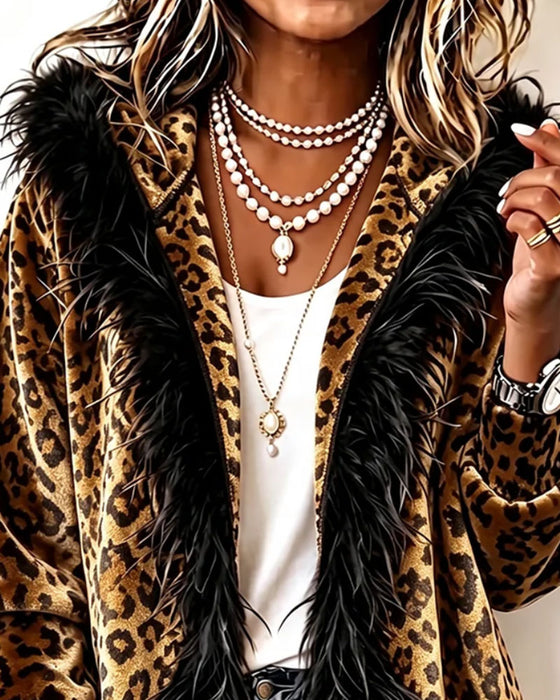 Jas Luipaardprint Pluche Capuchon