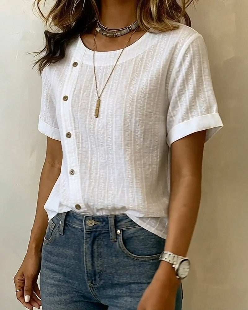 Blouse Diagonaal Knoop Korte Mouw
