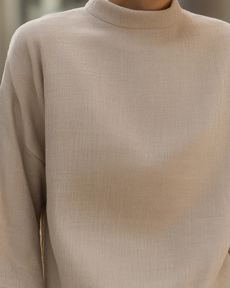 Blouse Staande Kraag Driekwart Mouw Effen