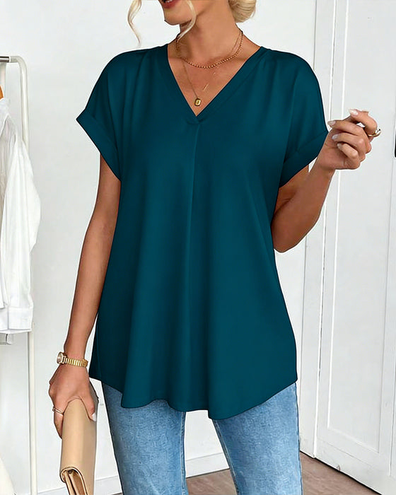 T-Shirt Met Korte Mouwen Effen Kleur Patchwork