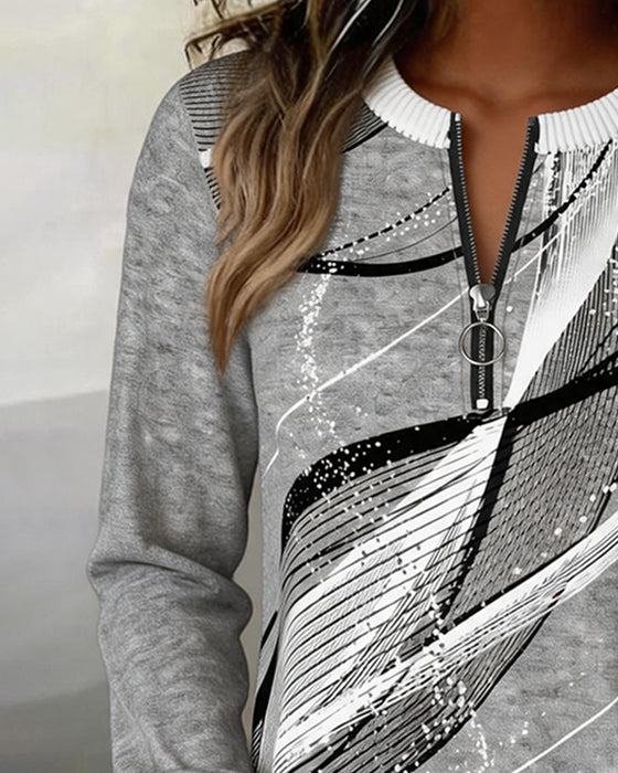 Sweatshirt Ronde Hals Rits Lijn Lange Mouw