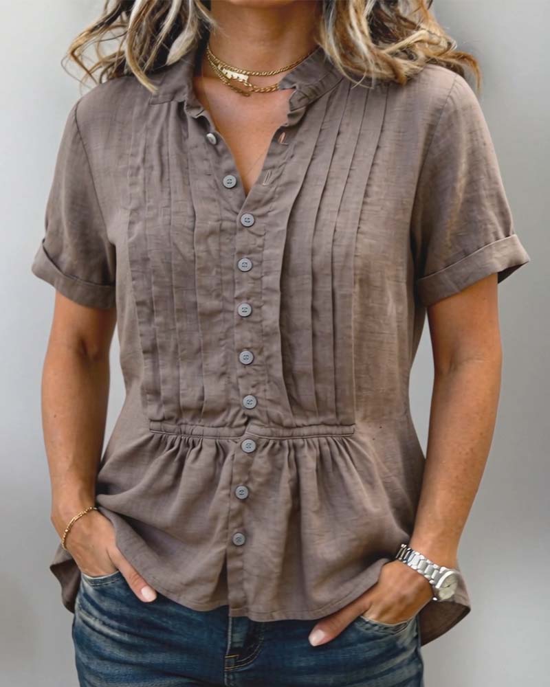 Blouse Knoop Voor Geplooid Katoen Linnen