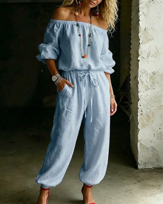 Jumpsuit Off-Shoulder Strik In De Taille Getailleerde Taille