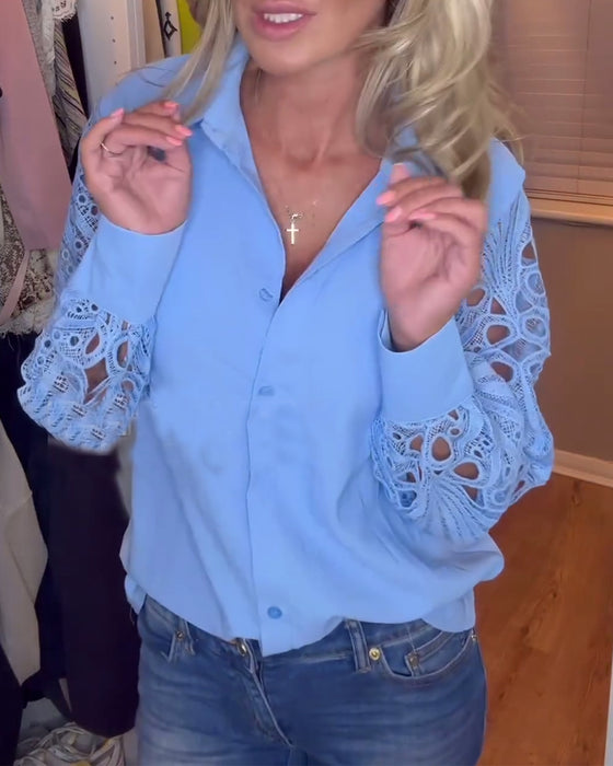 Effen overhemd met revers en kanten mouwen