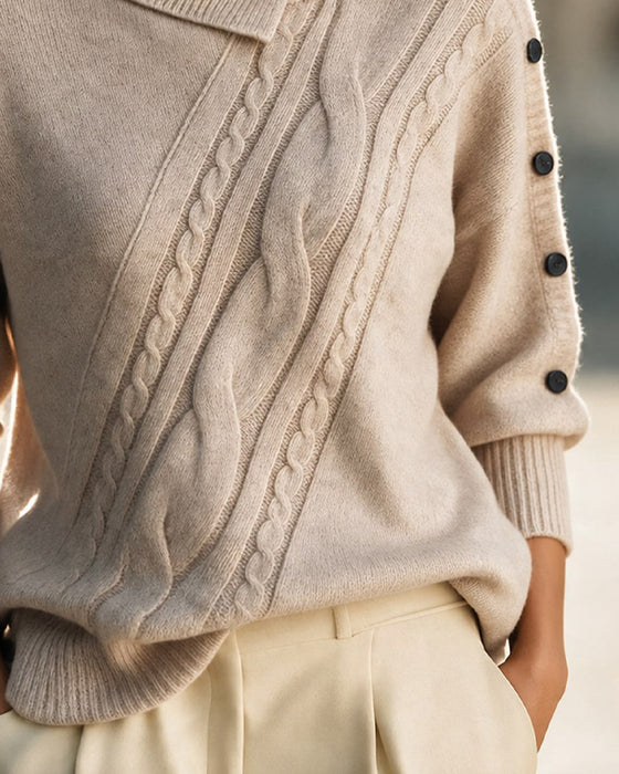 Pullover Diagonaal Kabel Turtleneck Knoopsluiting