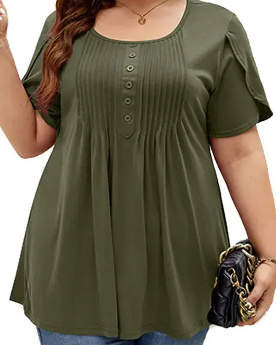 T-shirt Casual Effen Kleur Met Knoppen