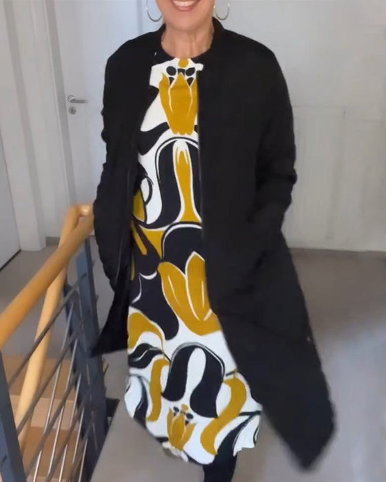 Bedrukte ronde hals jurk