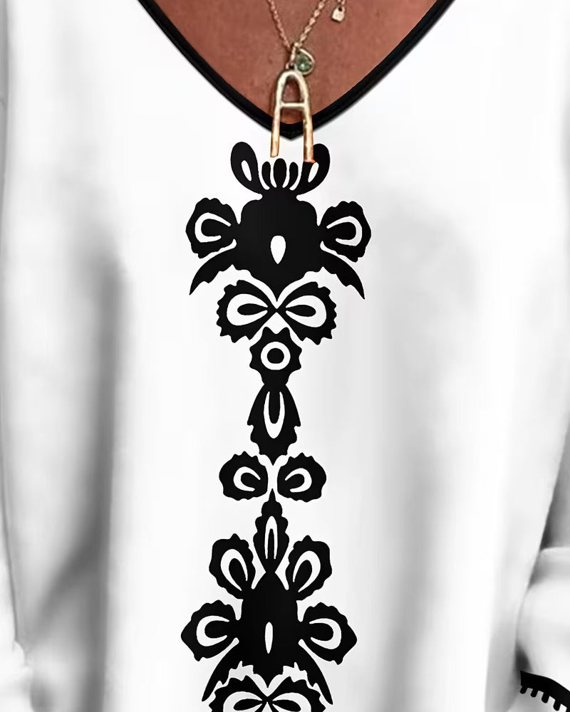 Colour-block V-hals Geprint Langmouwig Topje