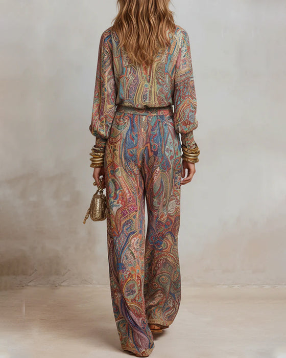 Set V-Hals Print Gedrapeerd Casual
