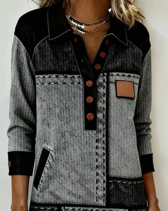 Jurk Knoop Rever V-hals Kleurvlak Modieus