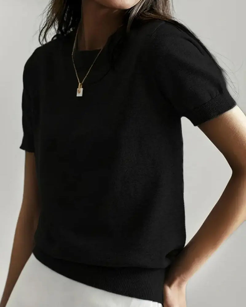 Pull Rond Hals Korte Mouw Dunne Brei