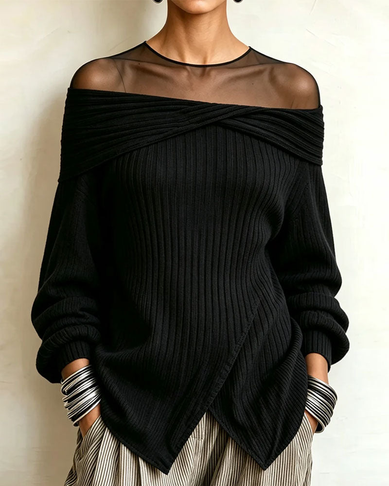 Pullover Off-Schouder Asymmetrisch Mesh