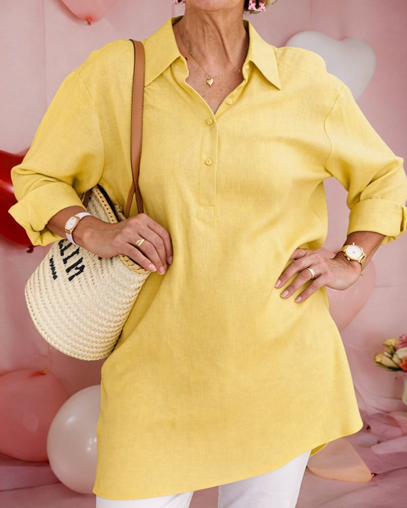 Overhemd Effen Midi-Lengte Katoen-Linnen