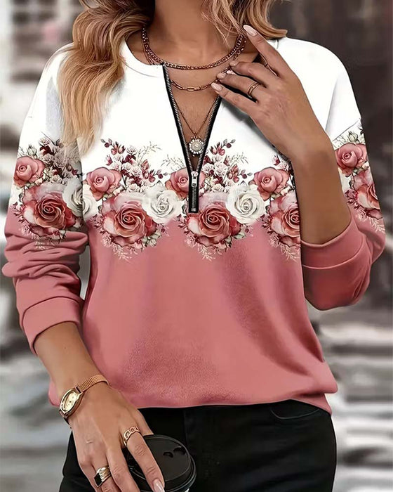 Sweatshirt Met Ronde Hals En Halve Rits