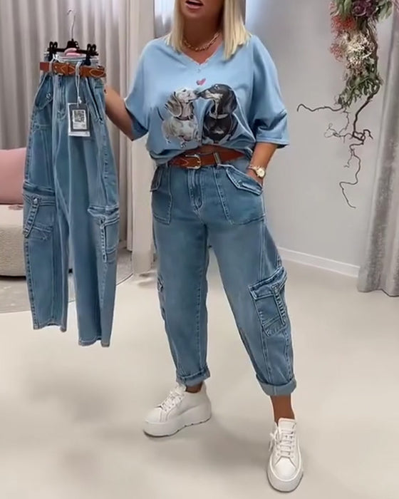 Jeans Hoge Taille Cargo Stijl