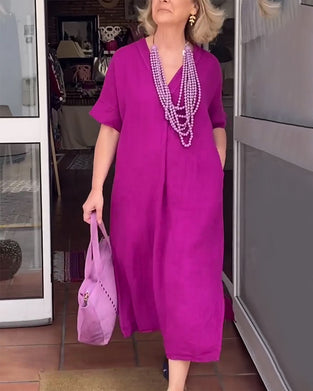 Jurk V-Hals Effen Kleur Eenvoudig Lang