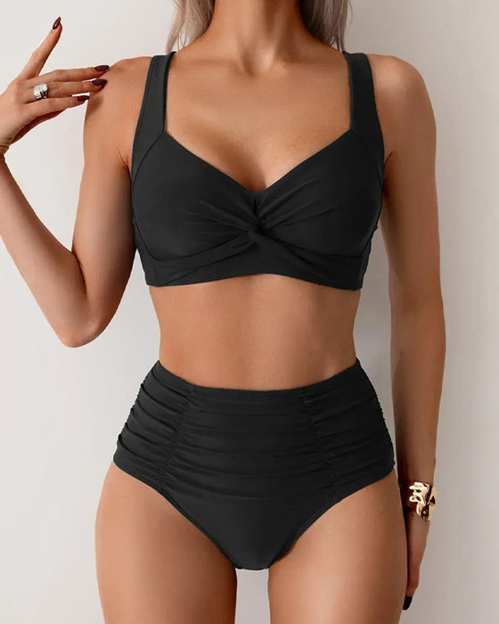 Bikini Effen Kleur Knoop Hoge Taille Sexy