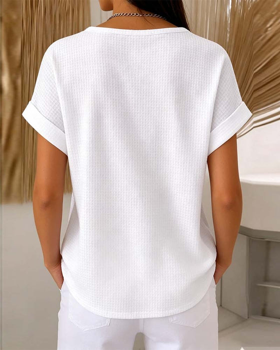 T-Shirt Ronde Hals Knoop Wafel