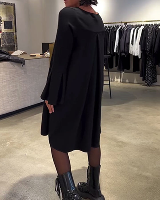 Jurk Effen Wijd Uitlopende Mouw Gerimpeld