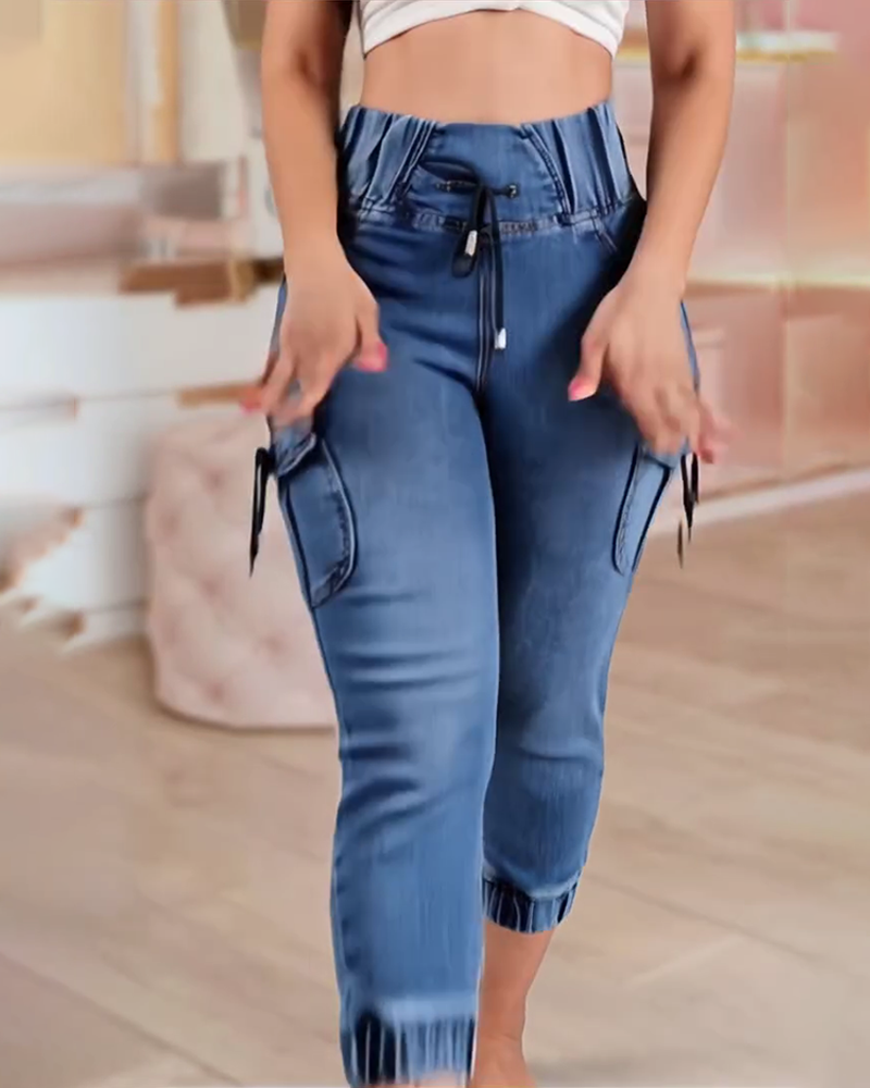 Jeans Trekkoord Zak Capri