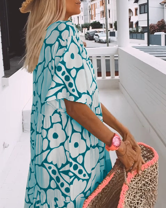 Losse jurk met geprinte v-hals