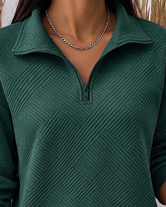 Sweatshirt Effen Half-Rits Reverskraag