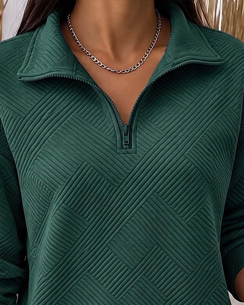 Sweatshirt Effen Half-Rits Reverskraag
