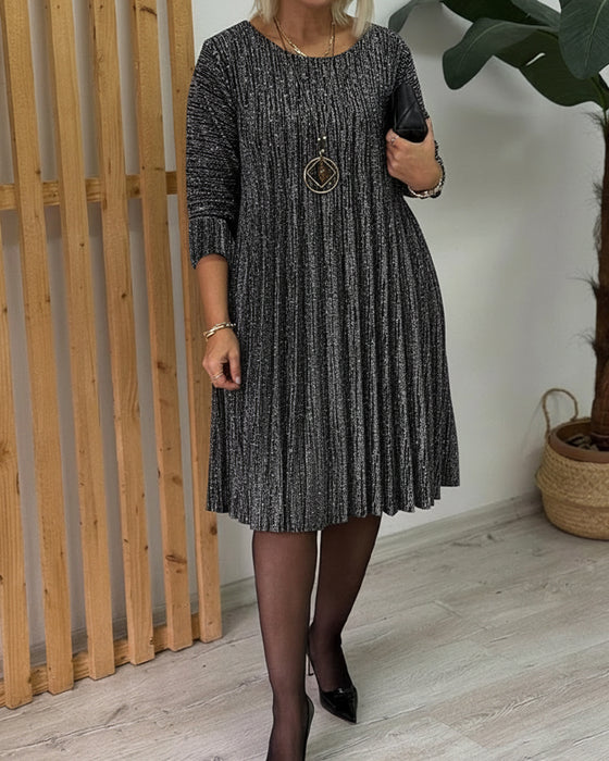 Jurk Ronde Hals Glinsterend Geplooid Mode