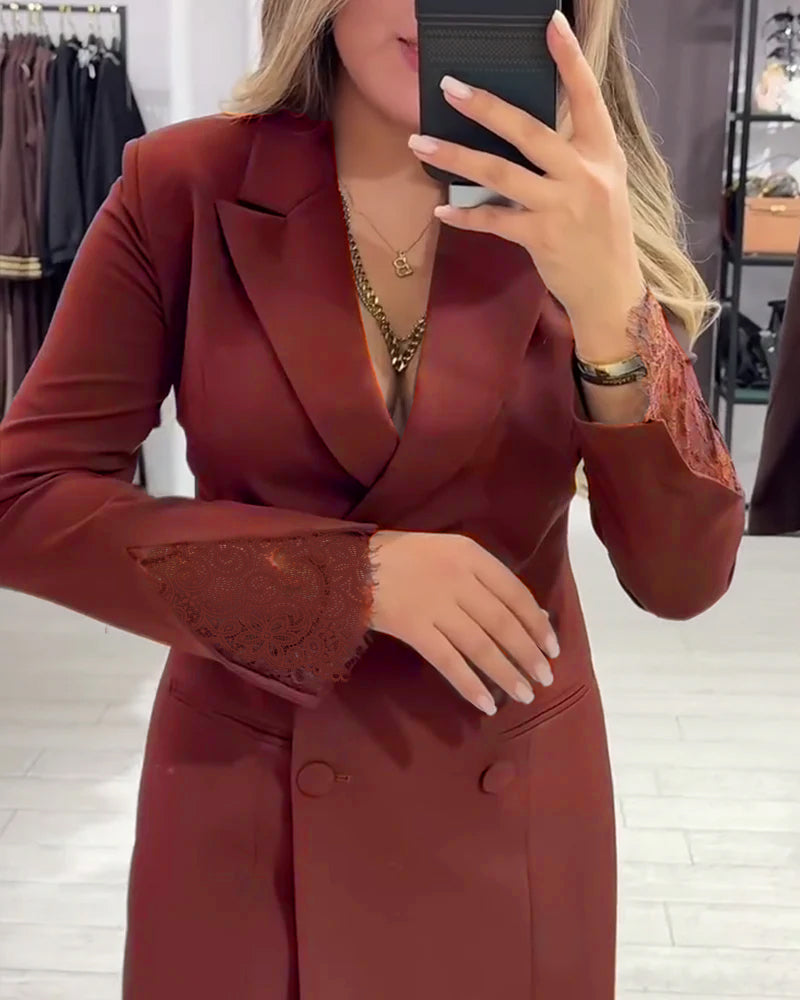 Jurk Met V-Hals En Contrastvakken Voor Werk