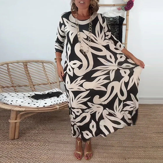 Jurk Met Ronde Hals En Lange Mouwen Met Print