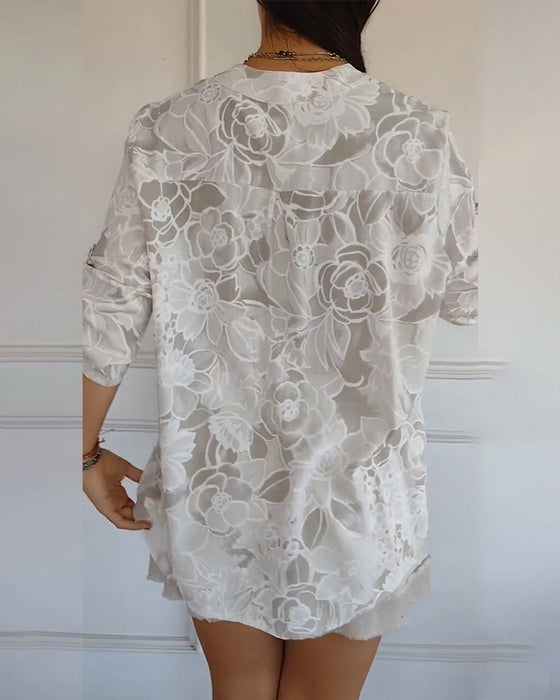 Blouse V-hals Met Knopen Bedrukt