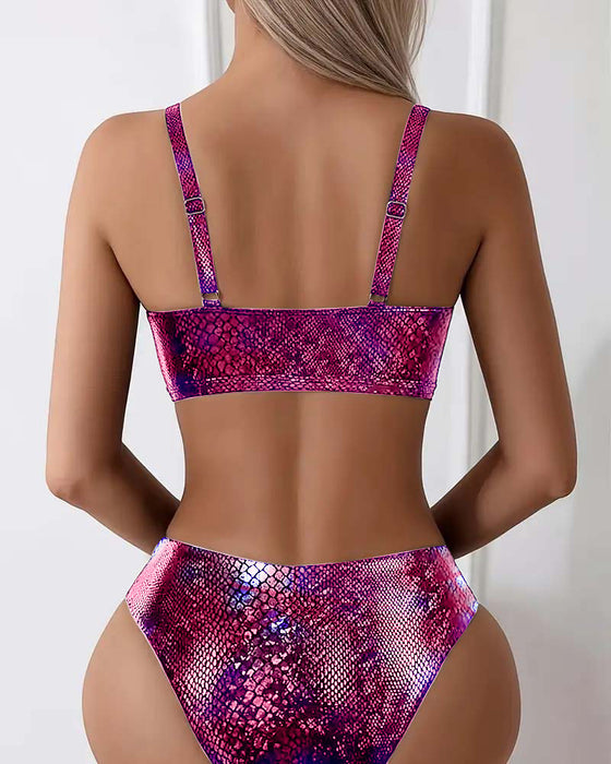 Bikini Slangenprint Borststrik Hoge Taille Driehoek