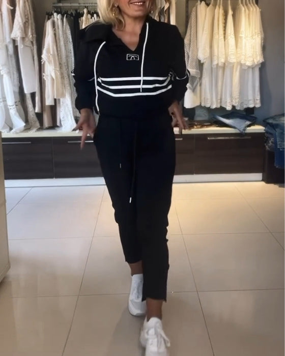 Casual hooded sweatshirt set met gestreepte print