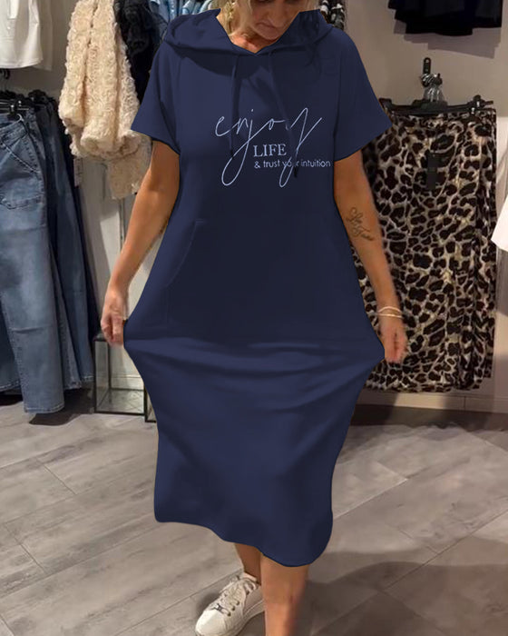 Jurk Met Capuchon Casual Trekkoord