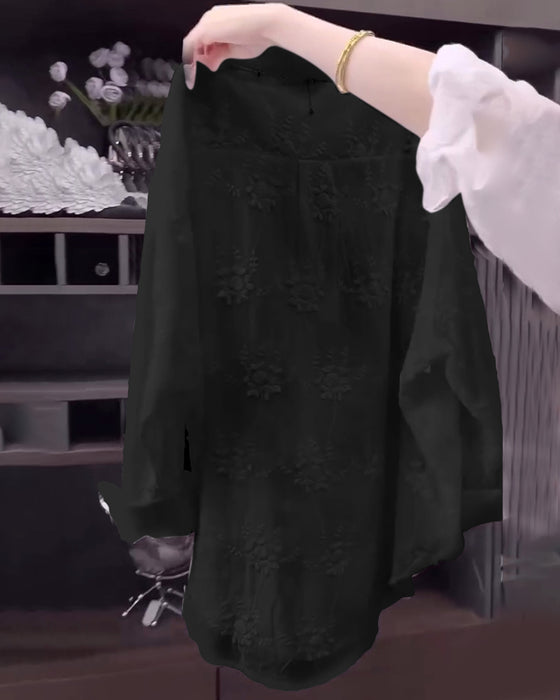 Shirt Effen Geborduurd Vallende Schouder