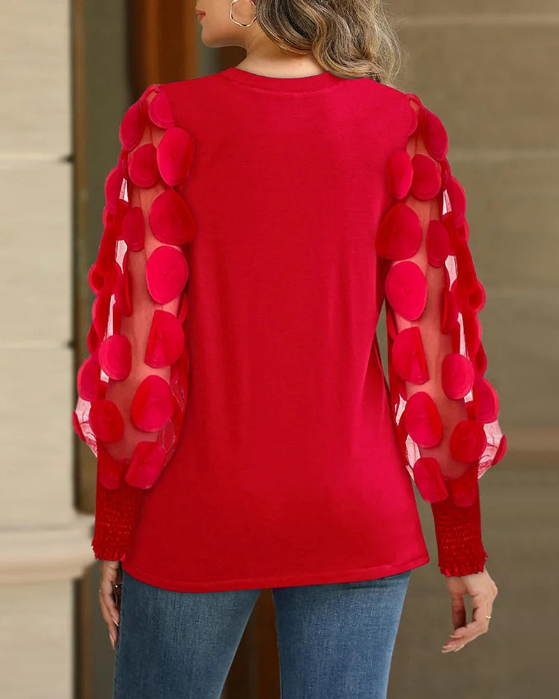 Blouse Driedimensionale Decoratieve Mouw Geplooid
