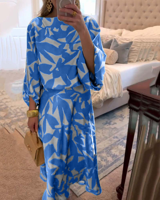 Set Jurk Casual Bedrukt Lantaarnmouwen Temperament