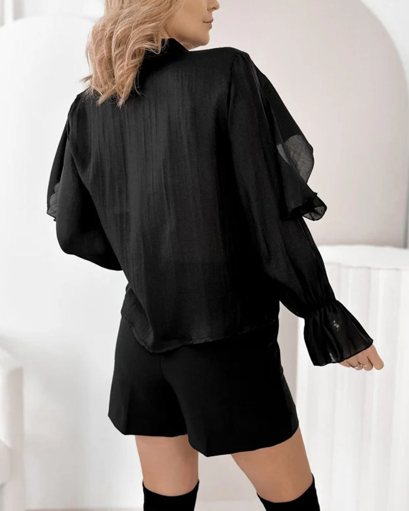 Blouse In Effen Kleur Met Ruches En V-Hals