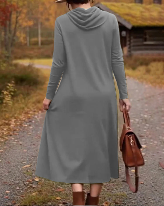 Casual jurk, eenvoudig, effen kleur, zak