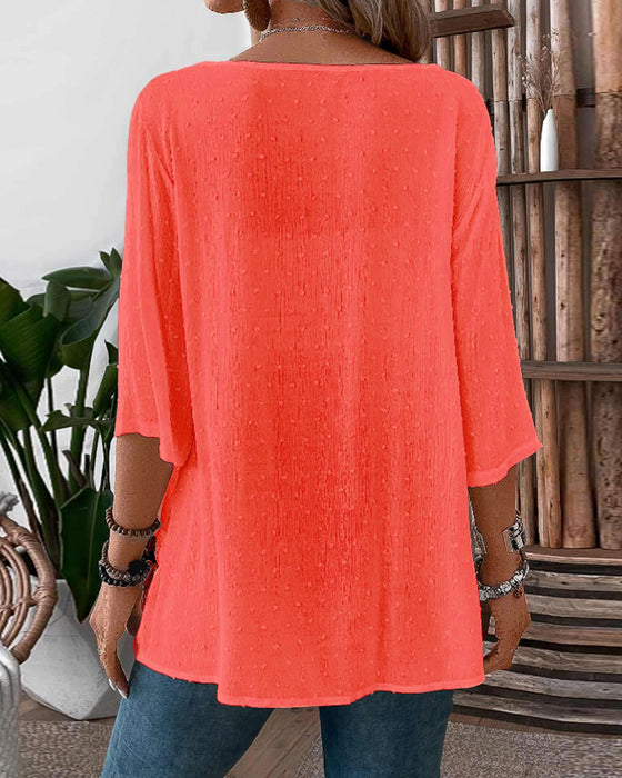 Casual top met effen patchwork