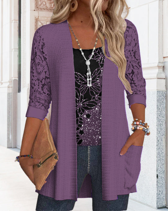Casual top met vlinderkant patchwork en zak